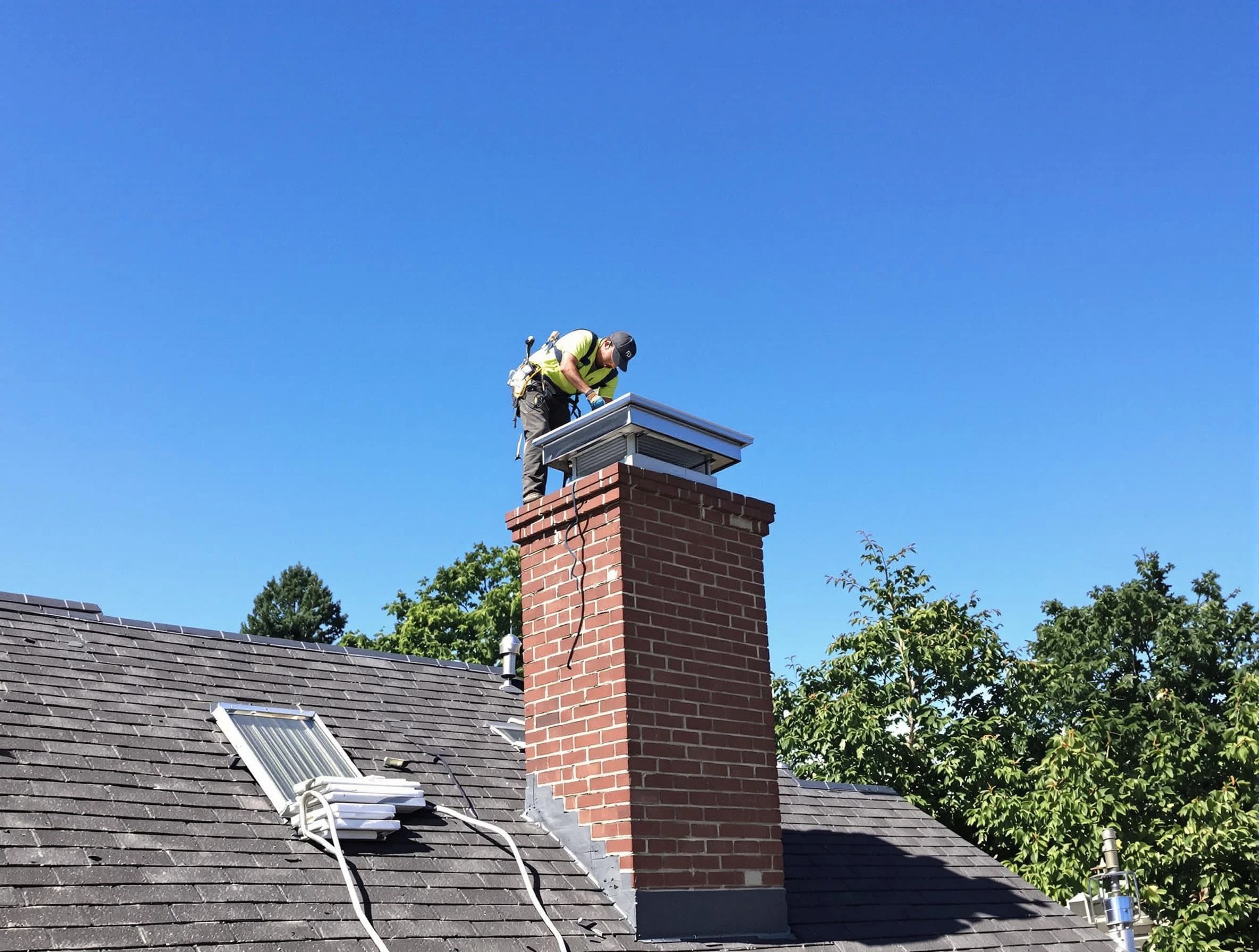 South Fulton Chimney Sweep technician measuring a chimney cap in South Fulton, GA