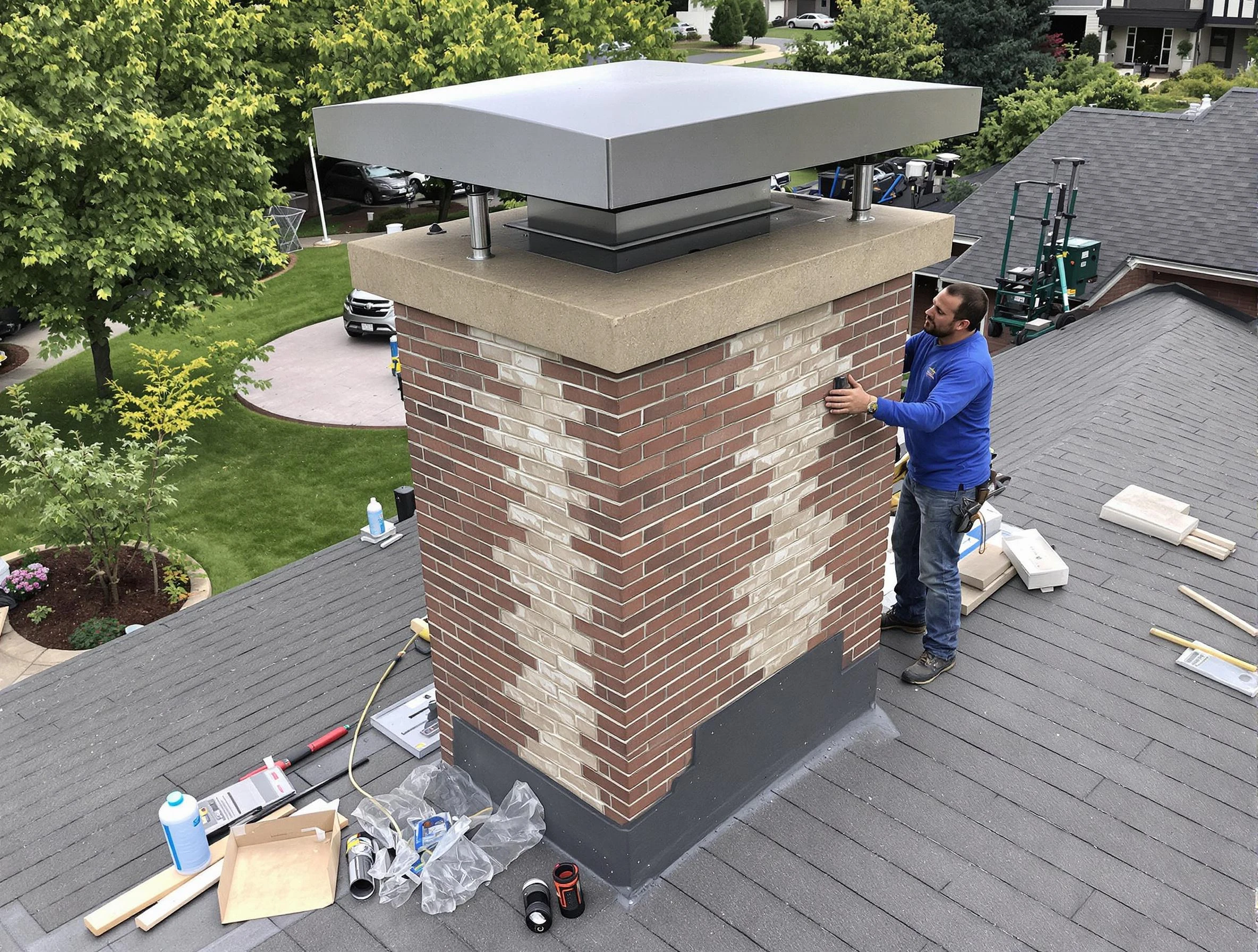 South Fulton Chimney Sweep team working on a custom chimney remodel in South Fulton, GA